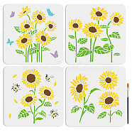 US 1 Set PET Hollow Out Drawing Painting Stencils, with 1Pc Art Paint Brushes, for DIY Scrapbook, Photo Album, Flower, 300x300mm, 4pcs/set(DIY-MA0002-71)