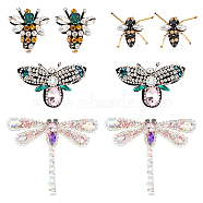 8Pcs 4 Style Felt Clothing Patches, Sew on Patches, with Rhinestone, Dragonfly & Bees, Mixed Color, 35~85x30~100x8mm, 2pcs/style(PATC-FG0001-16)