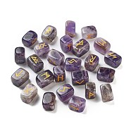 Rectangle Natural Amethyst Rune Stones, Healing Stones for Chakras Balancing, Crystal Therapy, Meditation, Reiki, Divination, 15~16x11~12x11~11.5mm, 25pcs/set(G-Z059-01J)