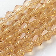 Imitation Austrian Crystal 5301 Bicone Beads, Faceted Glass Beads Strands, Gold, 4x4mm, Hole: 1mm, about 92~96pcs/strand, 13.78~14.37 inch(X-GLAA-S026-14)