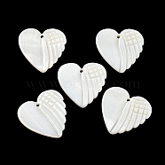 Natural Freshwater Shell Pendants, Heart Shaped Wing Charms, Seashell Color, 25.5x26.5x2.5mm, Hole: 1.6mm(BSHE-G034-17)