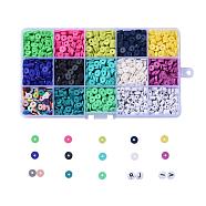 2470~2600 Pcs 13 Colors Heishi Beads Kits, Handmade Polymer Clay Flat Round/Disc Beads, with 140 Pcs Random Acrylic Letter Beads, Mixed Color, 6x1mm, Hole: 2mm(DIY-X0293-75)
