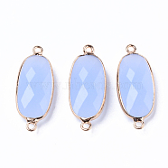 K9 Glass Links Connectors, with Light Gold Plated Edge Brass Loops, Oval, Faceted, Light Sky Blue, 27x11x5.5mm, Hole: 2mm(G-R472-04)