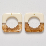 Two Tone Resin Pendants, Square with Ring, Peru, 26~27x26x4mm, Hole: 1.6mm(X-RESI-N020-02A)