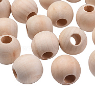 Natural Unfinished Wood Beads, Macrame Beads, Round Wooden Large Hole Beads for Craft Making, Lead Free, Floral White, 24x21mm, Hole: 9~11mm(WOOD-25-LF)