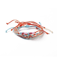 4Pcs 4 Style Alloy & Glass Braided Bead Bracelets Set, Waxed Polyester Cord Adjustable Bracelets for Women, Orange, Inner Diameter: 2~3-3/4 inch(5~9.6cm), 1Pc/style(BJEW-B065-09B)