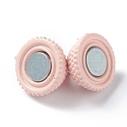 Brass Colored Magnetic Clasps with Loops, Round, Lavender Blush, 19x12.5mm, Hole: 1mm(KK-H751-A03)