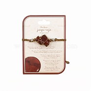 Natural Red Jasper Macrame Pouch Braided Bead Bracelet, Wax Cord Adjustable Bracelet, 9-7/8 inch(25cm)(FIND-PW0023-01C)