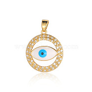 Brass Micro Pave Cubic Zirconia Pendants, Evil Eye Charms, Real 18K Gold Plated, 20x18x3.8mm(ZIRC-OY001-35-G)