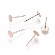 304 Stainless Steel Stud Earring Findings, Flat Round, Rose Gold, 5x0.3mm, Pin: 0.7mm(STAS-H436-24RG-5mm)