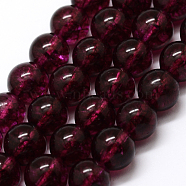 Dyed Round Natural Crackle Quartz Beads Strands, Old Rose, 8mm, Hole: 1mm; about 24pcs/strand, 7.5 inches(G-K084-8mm-02B)