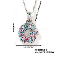 Brass Pave Colorful Cubic Zirconia Letter Pendant Box Chain Necklaces, Platinum, Letter G, 15.75 inch(40cm)(NU0575-33)