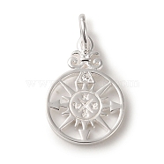 925 Sterling Silver Pave Clear Cubic Zirconia Compass Charms, with Jump Rings & 925 Stamp, Silver, 15x10x1mm, Hole: 3mm(STER-K180-02S)