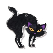 Halloween Theme Acrylic Pendants, Mixed Shapes, Cat Shape, 39x40x2.5mm, Hole: 1.6mm(OACR-I010-01E)