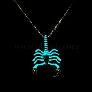 Luminous Glow in the Dark Alloy Scorpio Pendant Necklaces, with Stainless Steel Curb Chain, Cyan, 27.56 inch(70cm)(PW-WG90861-03)