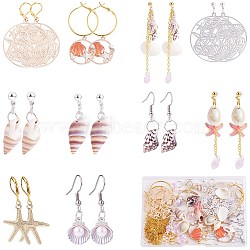 DIY Natural Shell Drop Earring Making Kit, Including Brass & Alloy Enamel Starfish & Shell Shape Pendants, 304 Stainless Steel & Brass & Iron Earring Findings, Glass Beads, Mixed Color, 114Pcs/box(DIY-SZ0009-72)