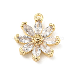 Brass with Cubic Zirconia Pendants, Golden, Flower, 16x14x3.5mm, Hole: 1.2mm(X-KK-Z032-01A-G)