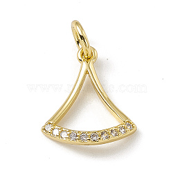 Brass Micro Pave Clear Cubic Zirconia Ginkgo Leaf Charms, with Open Jump Rings, Real 18K Gold Plated, 12.5x10.5x2.5mm, Hole: 2.7mm(ZIRC-F132-85G)