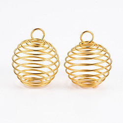 Iron Wire Pendants, Spiral Bead Cage Pendants, Round, Golden, 28x23mm, Hole: 5mm(IFIN-ZX041-05B-G)