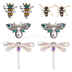 8Pcs 4 Style Felt Clothing Patches, Sew on Patches, with Rhinestone, Dragonfly & Bees, Mixed Color, 35~85x30~100x8mm, 2pcs/style(PATC-FG0001-16)