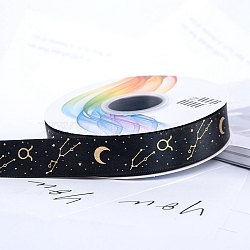 22M Gold Stamping Constellations Polyester Ribbons, Garment Accessories, Black, 1 inch(25mm), about 24.06 Yards(22m)/Roll(PW-WG74688-02)