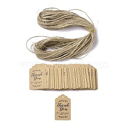 Rectangle Thank You Theme Kraft Paper Cord Display Cards, with Hemp Rope, Word, 5x3x0.02cm, Hole: 2.8mm(CDIS-K004-02A)