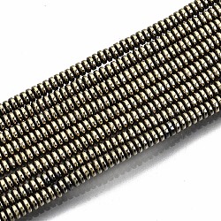 Electroplate Non-magnetic Synthetic Hematite Beads Strands, Nickel Free & Lead Free, Flat Round/Disc, Pale Goldenrod, 2x1mm, Hole: 0.8mm, about 450~456pcs/strand, 15.75 inch~15.94 inch(40cm~40.5cm)(G-T114-58-02)