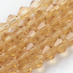 Imitation Austrian Crystal 5301 Bicone Beads, Faceted Glass Beads Strands, Sandy Brown, 4x4mm, Hole: 1mm, about 88~89pcs/strand, 12.99~13.39 inch(X-GLAA-S026-14)