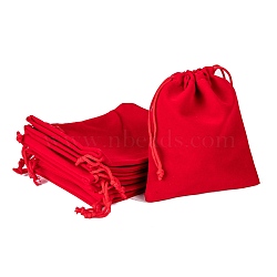 Rectangle Velvet Pouches, Gift Bags, Red, 12x10cm(TP-R002-10x12-04)