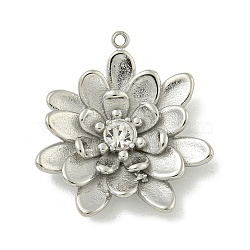 304 Stainless Steel Pendants, with Crystal Rhinestone, Flower Charm, Stainless Steel Color, 25.5x23.5x4.5mm, Hole: 1.5mm(STAS-L022-432P)