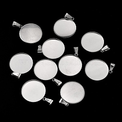 304 Stainless Steel Pendant Cabochon Settings, Flat Round, Stainless Steel Color, Tray: 25mm, 29x26.5x1.5mm, Hole: 9x4mm, about 10pcs/bag(FIND-CJC0001-03G)