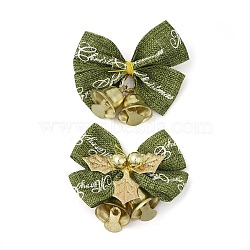 Christmas Polyester Bowknot Ornament Accessories, with Iron Bell, PVC Findings, Golden, Green, 47~48x52x13.5mm(DIY-K062-01G-02)