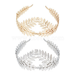 2Pcs 2 Colors Crown & Leaf Alloy Hair Bands, Hair Accessories for Women and Girls, Mixed Color, 19~60mm, Inner Diameter: 121mm, 1pc/color(OHAR-GO0001-11)