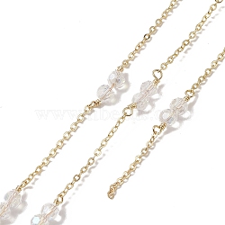 Rack Plating Golden Brass Cable Chains, with Glass Round Beaded, Unwelded, with Card Paper, Clear, 15.5~16x4.5mm(CHC-C026-19)