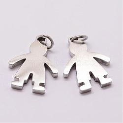 316 Surgical Stainless Steel Pendants, Boy Silhouette Pendants, Stainless Steel Color, 18x14x2mm, Hole: 3mm(STAS-K116-01P-A)