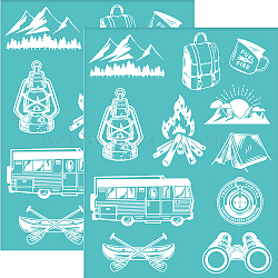 Self-Adhesive Silk Screen Printing Stencil, for Painting on Wood, DIY Decoration T-Shirt Fabric, Turquoise, Camping Themed Pattern, 280x220mm(DIY-WH0338-137)