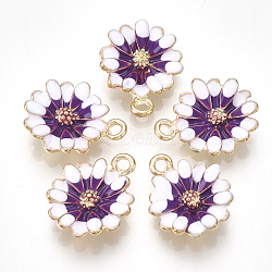 Alloy Pendants, with Enamel, Flower, Light Gold, Purple, 15x12x3mm, Hole: 1.4mm(PALLOY-S177-08C)