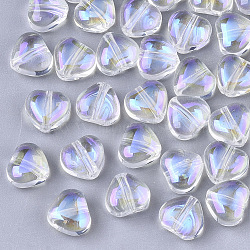 Transparent Glass Beads, AB Color Plated, Heart, Clear AB, 6x6x4mm, Hole: 0.9mm(GLAA-N035-02-B01)