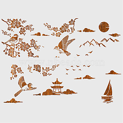 6Pcs 6 Styles PET Hollow Out Drawing Painting Stencils, for DIY Scrapbook, Photo Album, Floral & Bird & Sun & Mountain Pattern, Mixed Patterns, 300x300mm, 1pc/style(DIY-WH0416-0007)