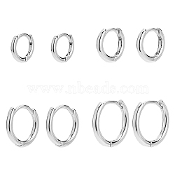 PandaHall Elite 4Pairs 4 Styles Brass Huggie Hoop Earrings, Real Platinum Plated, 9.5~14.5x10.5~15.5x1.7~2mm, 1 Pair/style(EJEW-PH0001-28P)