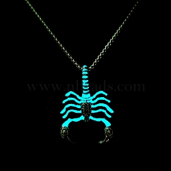 Luminous Glow in the Dark Alloy Scorpio Pendant Necklaces, with Stainless Steel Curb Chain, Cyan, 27.56 inch(70cm)(PW-WG90861-03)