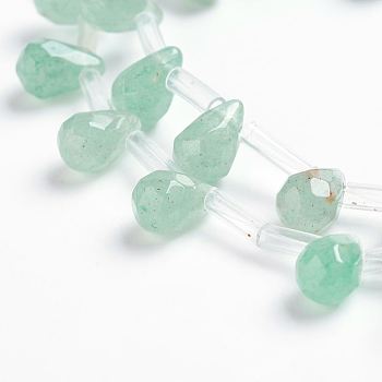 Natural Green Aventurine Beads Strands, Top Drilled Beads, Teardrop, Faceted, 9x6mm, Hole: 1mm, about 38~44pcs/strand, 16.1 inch~18.1 inch(41~46cm)