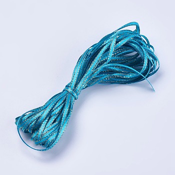 Double Face Satin Ribbon, Polyester Satin Ribbons, Golden Wired Edge, Deep Sky Blue, 1/8 inch(4mm), about 10m/bundle