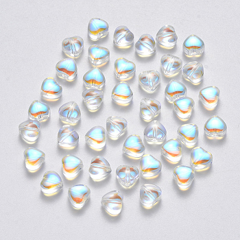 Transparent Spray Painted Glass Beads, AB Color Plated, Heart, Clear AB, 6x6x4mm, Hole: 0.7mm