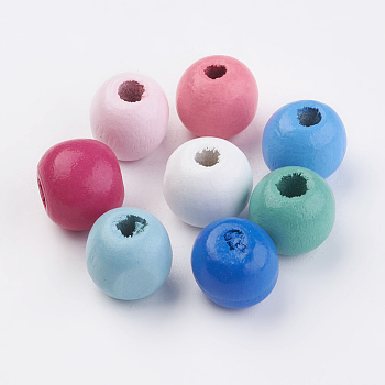 Natural Wood Beads, Dyed, Round, Mixed Color, 14x13mm, Hole: 3.5~4.5mm, about 680pcs/500g
