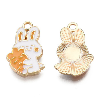 Eco-Friendly Zinc Alloy Pendants, with Enamel, Cadmium Free & Nickel Free & Lead Free, Rabbit with Carrot, Light Gold, Goldenrod, 21x13x2mm, Hole: 2mm