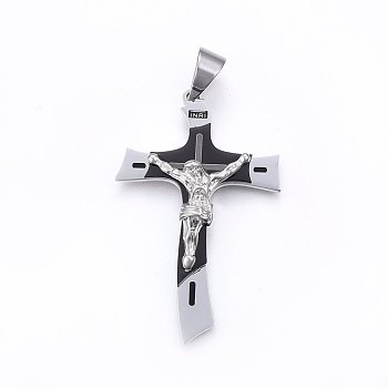 Easter Theme 304 Stainless Steel Enamel Big Pendants, Crucifix Cross, Gunmetal & Stainless Steel Color, 62x39x7mm, Hole: 9x11mm