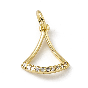 Brass Micro Pave Clear Cubic Zirconia Ginkgo Leaf Charms, with Open Jump Rings, Real 18K Gold Plated, 12.5x10.5x2.5mm, Hole: 2.7mm