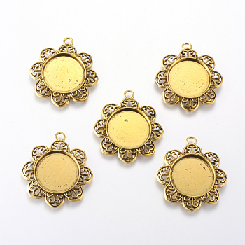 Tibetan Style Pendant Cabochon Settings, Lead Free & Nickel Free, Flower, Antique Golden, Tray: 21x21mm, 38x35.5x3mm, Hole: 3.5mm