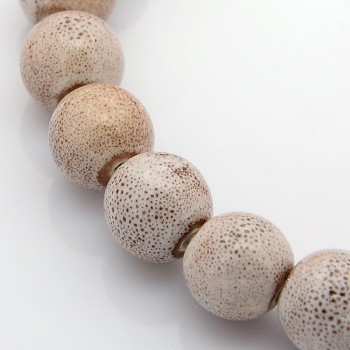 Handmade Fancy Antique Glazed Porcelain Ceramic Round Beads Strands, Bisque, 12~13mm, Hole: 2mm, about 30pcs/strand, 15.74 inch